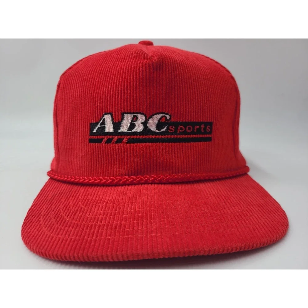 Vintage ABC Sports Corduroy Rope Sportsman Snapback Hat‎ Cap Cotton Casual Red